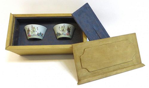 Pair Fine 19th C. Boxed Tea Cups
