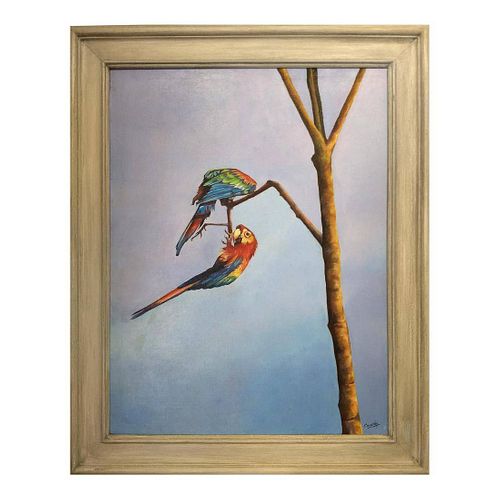 Cualchi - Lovely Birds (Two Scarlet Macaws) Oil on