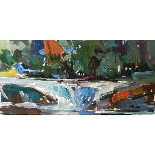 Impressionism Waterfall Panoramic Woodland Coa Oil