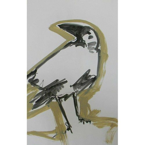 Large Acrylic Painting, Gold Tan Raven Crow Bird -