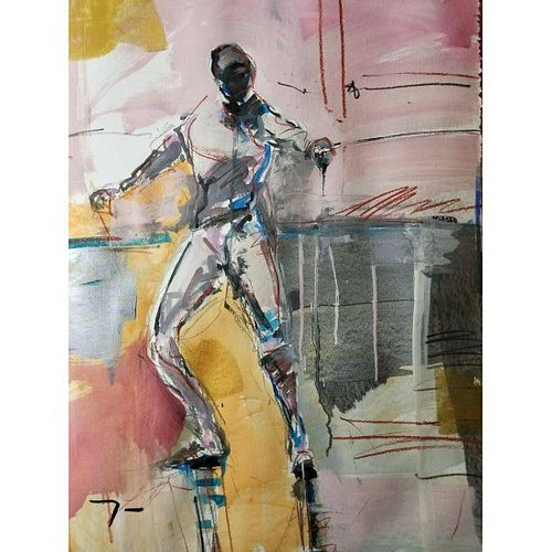 Expressionist Abstract Fencing Figure Acrylic Painting