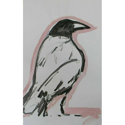 Large Original Pink Raven Crow Bird Acrylic Painting