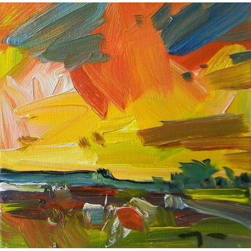 Original Fauvism Expressionism Sunset Landscape Oil