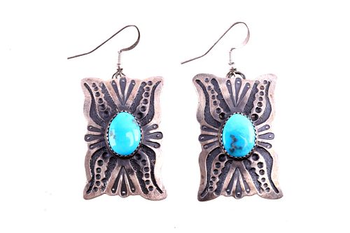Navajo Sterling Silver & Turquoise Signed Earrings
