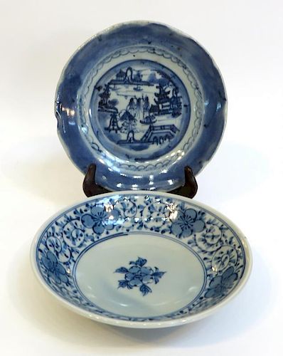 Two Blue And White Dishes