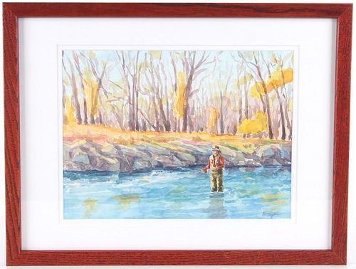 Hodges, Dave (1949 - ) Streamer Fishing Watercolor