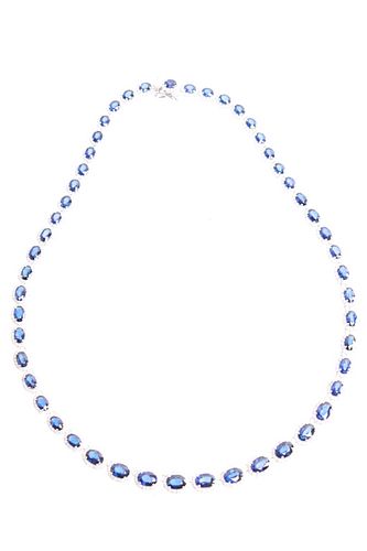 30.56ct Blue Sapphire Diamond & 14k Gold Necklace
