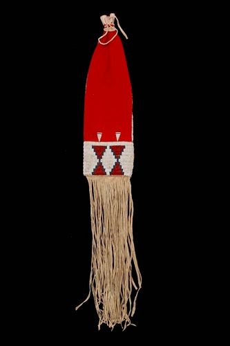 Cheyenne Red Wool & Indian Hide Beaded Pipe Bag