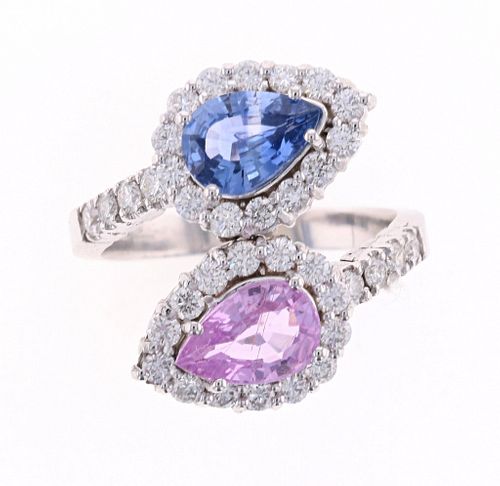 Natural Sapphires Diamond & 14k White Gold Ring