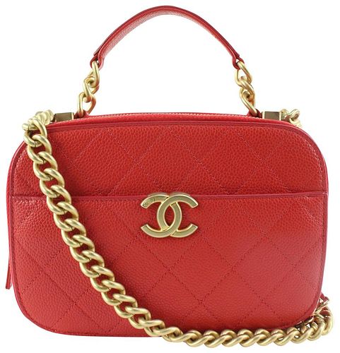 CHANEL GOLD X RED QUILTED CAVIAR LEATHER CAMERA CASE TRUNK BAG