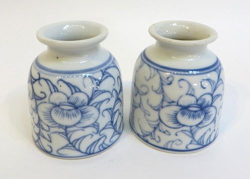 Two Blue And White Brush Pots