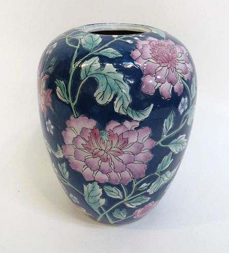Blue Vase With Pink Roses