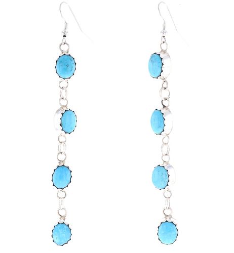 Navajo Sterling Silver & Turquoise Dangle Earrings