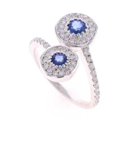 Freeform Natural Sapphire Diamond & 14k Gold Ring