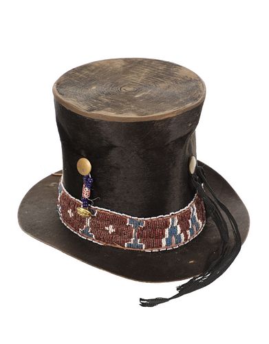 1850-70 Excelsior London Top Hat w/ Kiowa Beadwork