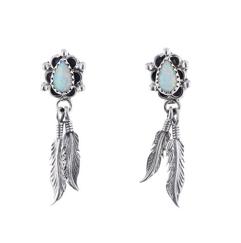 Navajo R Begay Sterling Silver Fire Opal Earrings
