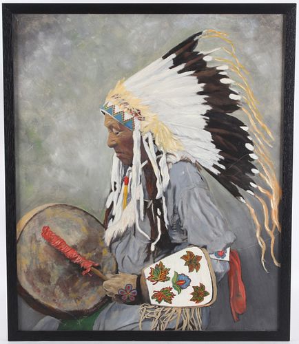 Original Drumming Native Man Oil Painting Watson
