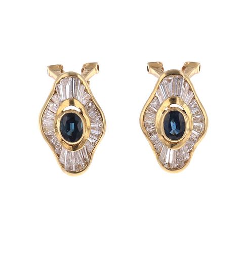Blue Sapphire Diamond & 14k Yellow Gold Earrings