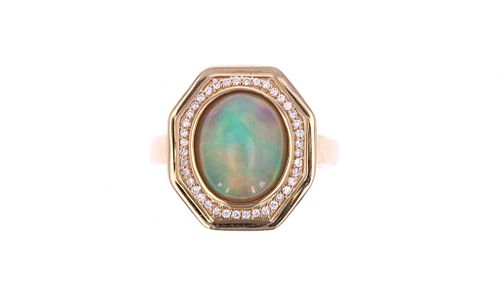 Ethiopian Opal Diamond & 14k Yellow Gold Ring