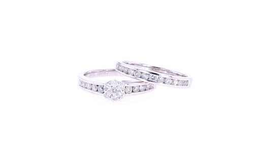 Bridal Brilliant Diamond & 14k White Gold Ring Set
