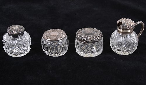 Sterling Silver Cut Crystal Vanity Jars c. 1890-