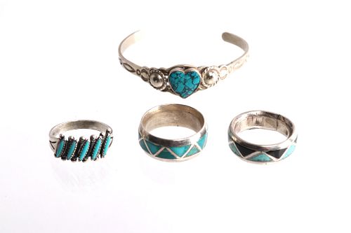 Navajo Old Pawn Silver Turquoise Rings & Bracelet