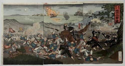 19th c. Japanese School triptych woodblock