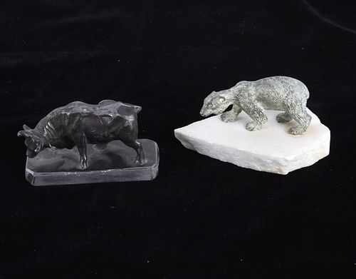 R. Cavanagh Bronze Polar Bear & Bull Sculptures