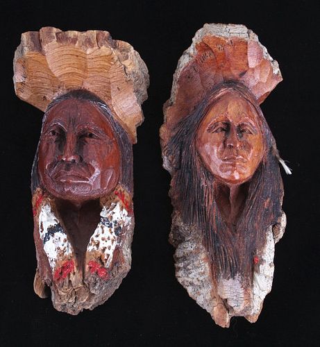 Native Americans Faces Wood Carvings By D. Hicks