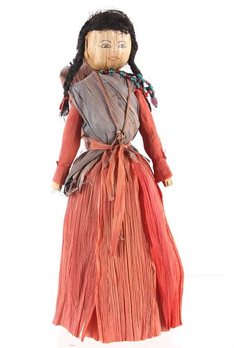 Cherokee Corn Husk Doll Beaded w/ Papoose c. 1900-