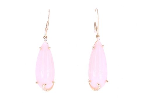 Pink Opal Diamond & 14k Yellow Gold Earrings