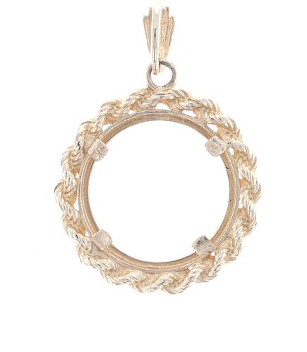 14K Gold Twisted Rope Coin Holder Pendent