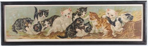 Victorian M Augusta Yard of Cats Chromolithograph