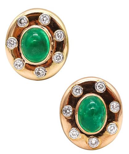 Fred of Paris 13.96 Cts Emeralds & diamonds 18k clips-earrings