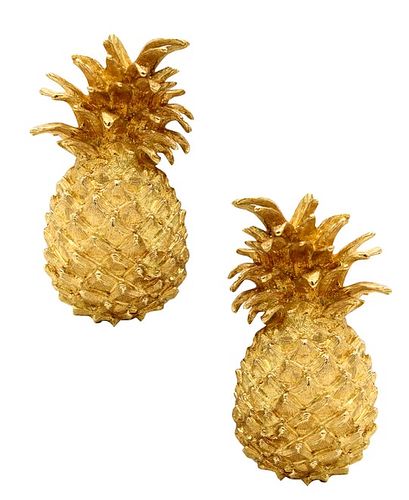 Robert Bruce Bielka Tropical Pineapple 18k gold clips-Earrings 
