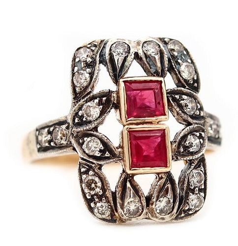 Gia Certif. Burmese Rubies & Diamonds18k gold Ring
