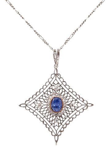 Chained 2.71 Cts in Sapphire & Diamonds Platinum Necklace