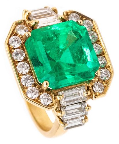 Gia certif 10.32 Ctw  Colombian Emerald & VS diamonds 18k Ring