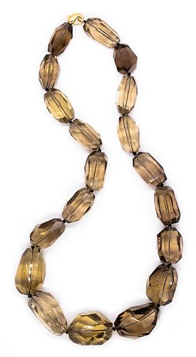 H. Stern 18k gold massive necklace with 2550 Ctw greenish-Smokey quartz