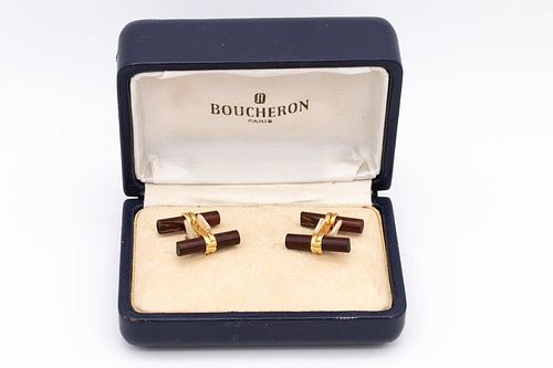 Boucheron Paris Wood & 18k gold cufflinks