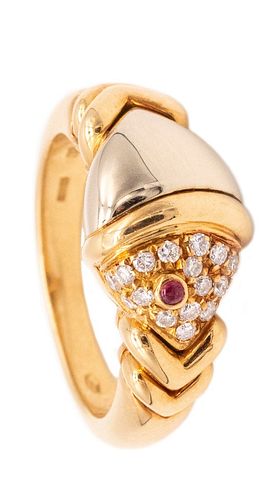 Bvlgari Roma Diamonds & Ruby Fish 18k Gold fish Ring