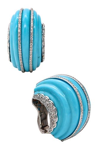 Fred Leighton Diamonds & Turquoises Platinum clips-Earrings