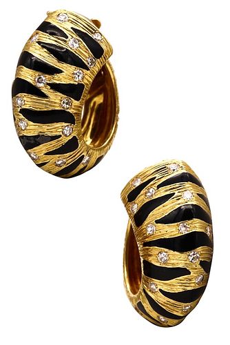 Fred of Paris Diamonds, enamel & 18k Gold Earrings