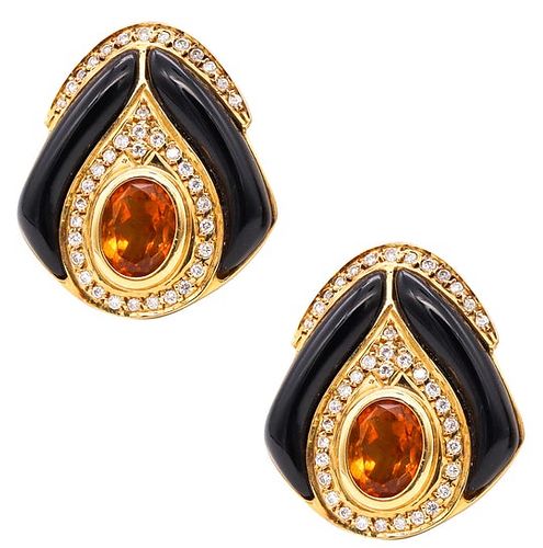 Italian 4.56 Cts Diamonds, Citrine & Onyx 18k Earrings