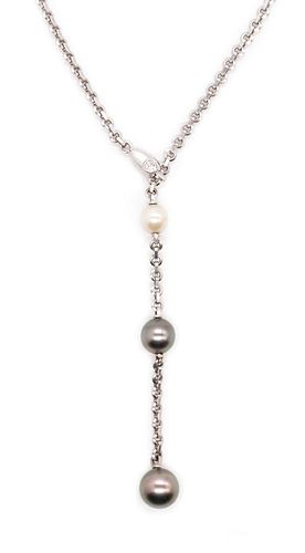 Cartier Paris  Diamond & three pearls 18k gold Necklace