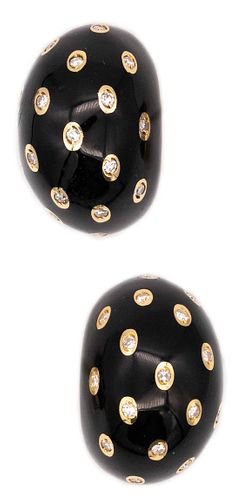 Fred Paris Diamonds, Enamel &18k gold panther earrings 