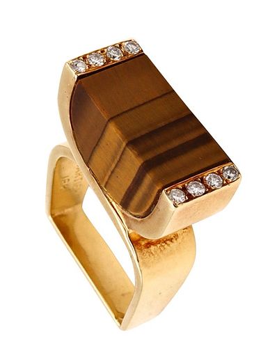 Cartier Diamonds & Tiger eye quartz 18k gold Ring
