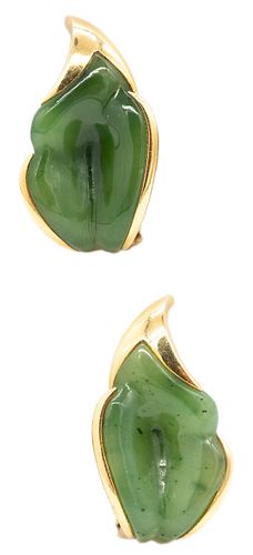 Tiffany & Co. Elsa Peretti 18k gold & nephrite jadeclips-earrings