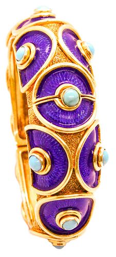Cellino 18k gold bracelet with blue enamel &  turquoises