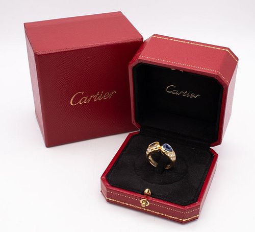 Cartier 3.89Ctw diamonds & sapphires 18k Gold Ring